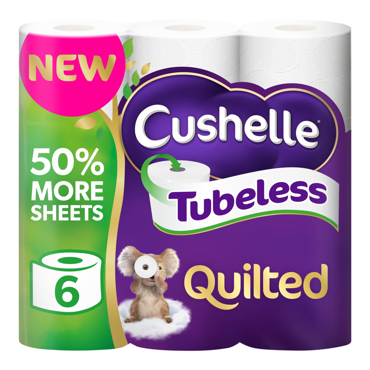 Cushelle Tubeless Quilted Toilet Roll 50% More Sheets (6 Pack)