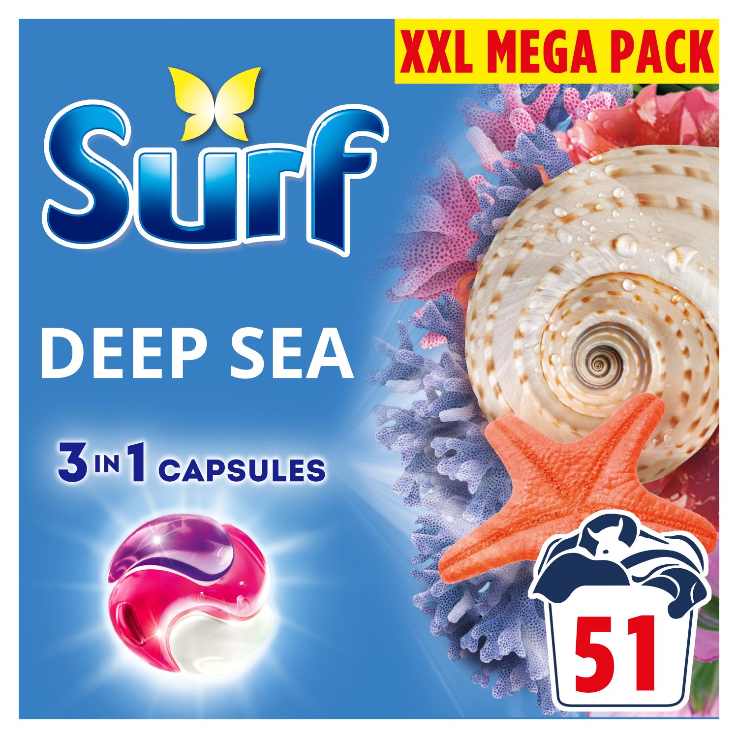 Surf Deep Sea 3 In1 Laundry Capsules 51 Wash XXL Mega Pack (51 Piece)