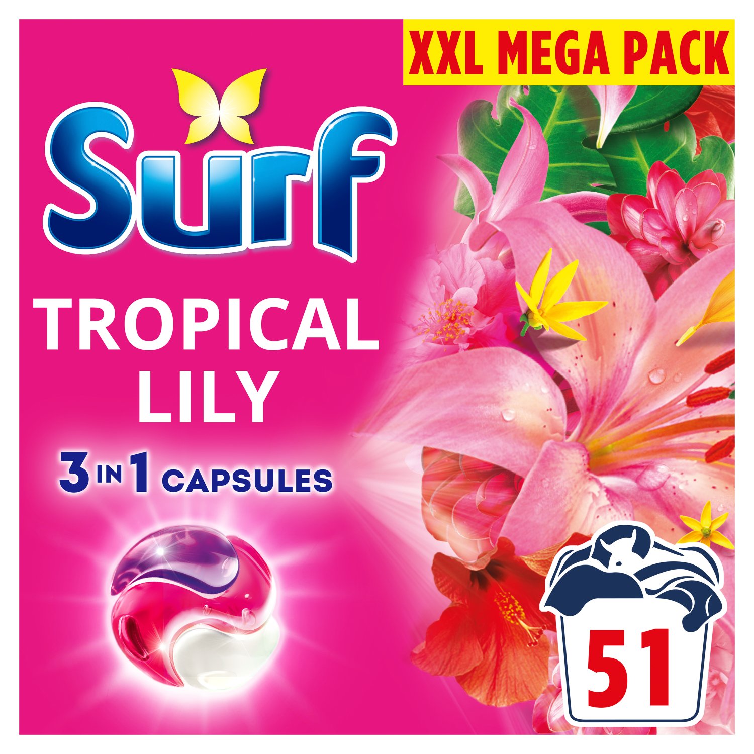 Surf Tropical Lily 3 In1 Laundry Capsules 51 Wash XXL Mega Pack (51 Piece)