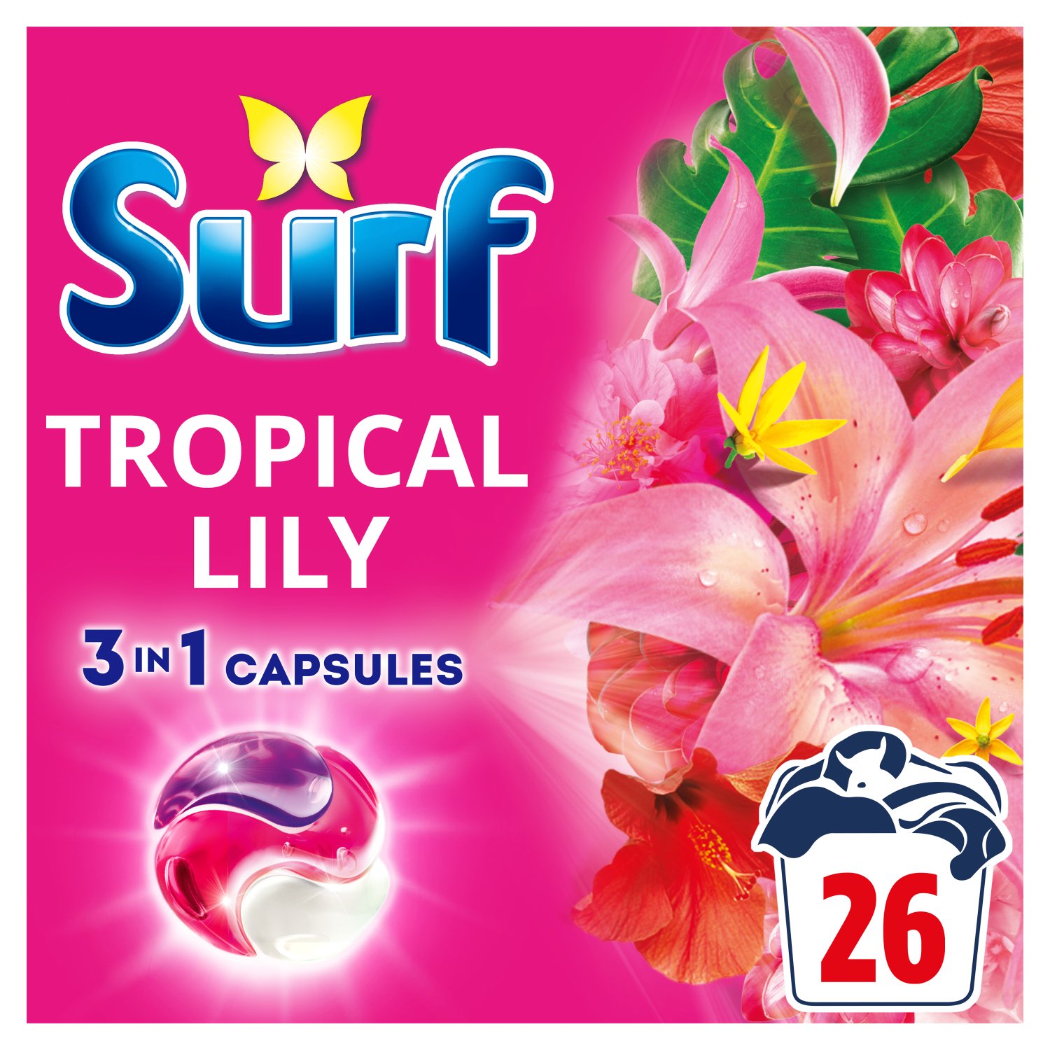 Surf Tropical Lily 3 In1 Laundry Capsules 26 Wash (26 Piece)