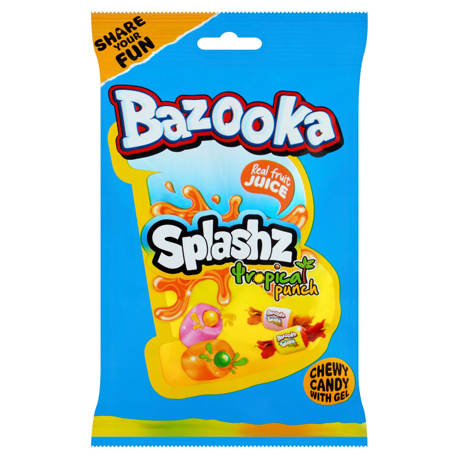 Bazooka Splashz Tropical Punch Candy Bag (120 g)