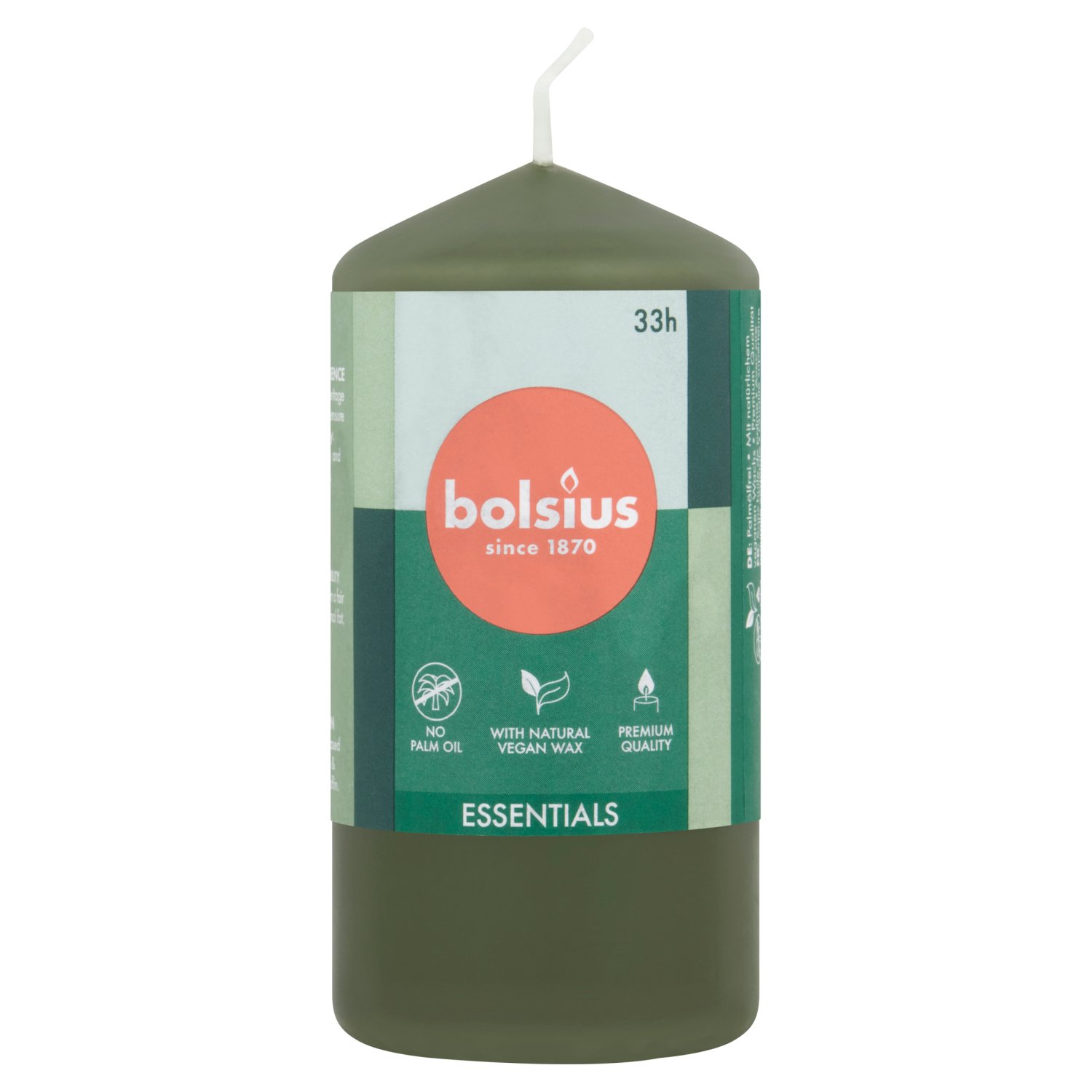 Bolsius Essentials Olive Green Pillar Candle Small 33 Hour (1 Piece)