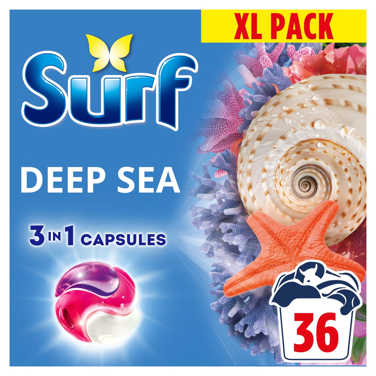 Surf Deep Sea 3 In1 Laundry Capsules 36 Wash XL Pack (36 Piece)