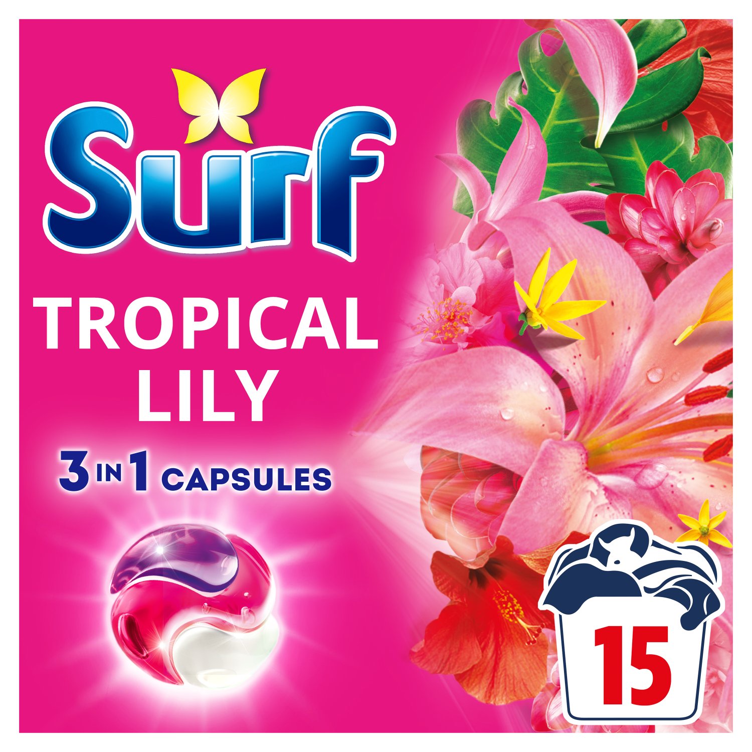 Surf Tropical Lily 3 In1 Laundry Capsules 15 Wash (15 Piece)