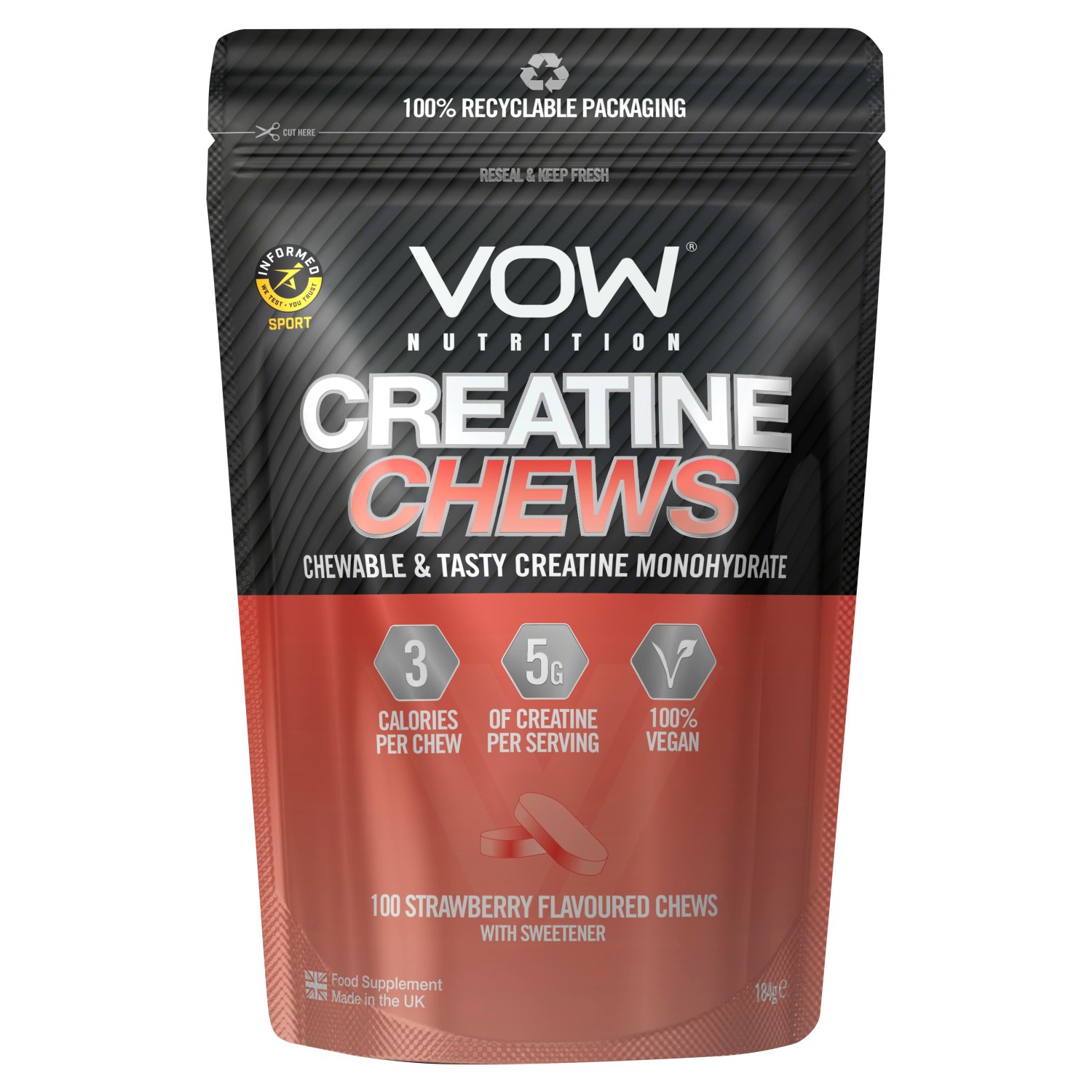 Vow Nutrition Strawberry Creatine Chews (184 g)