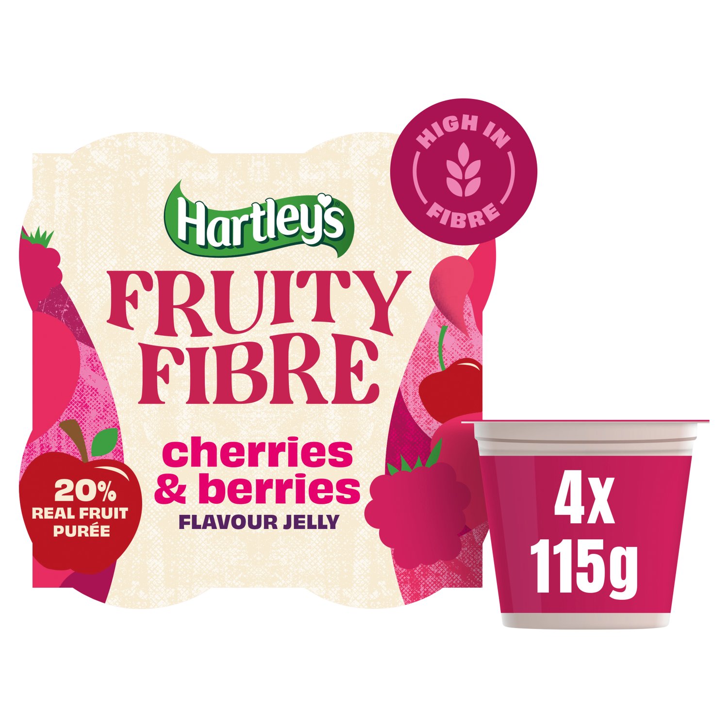 Hartley's Fruity Fibre Cherries & Berries Jelly Pots 4 Pack (115 g)