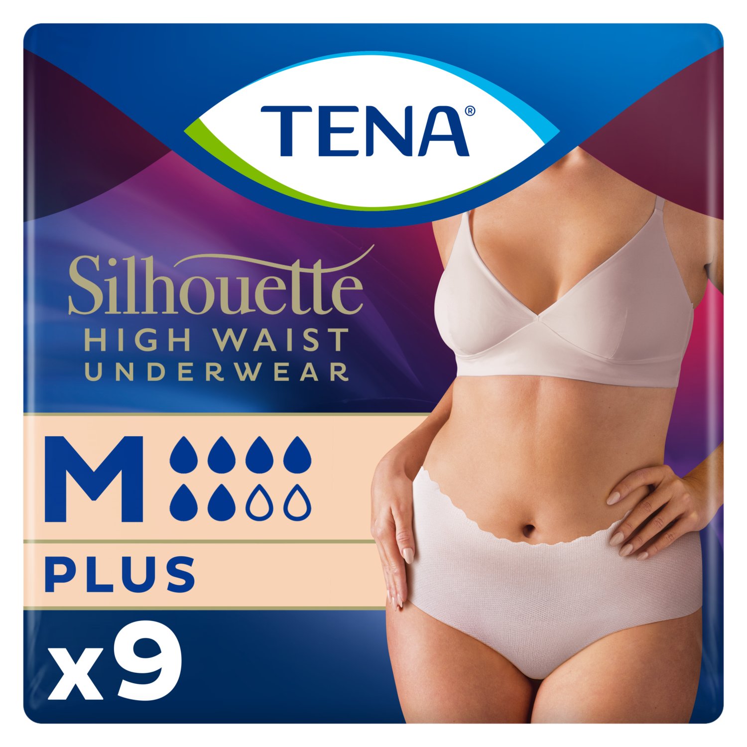 Tena Silhouette Cream Plus High Waist Incontinence Underwear (9 Piece)