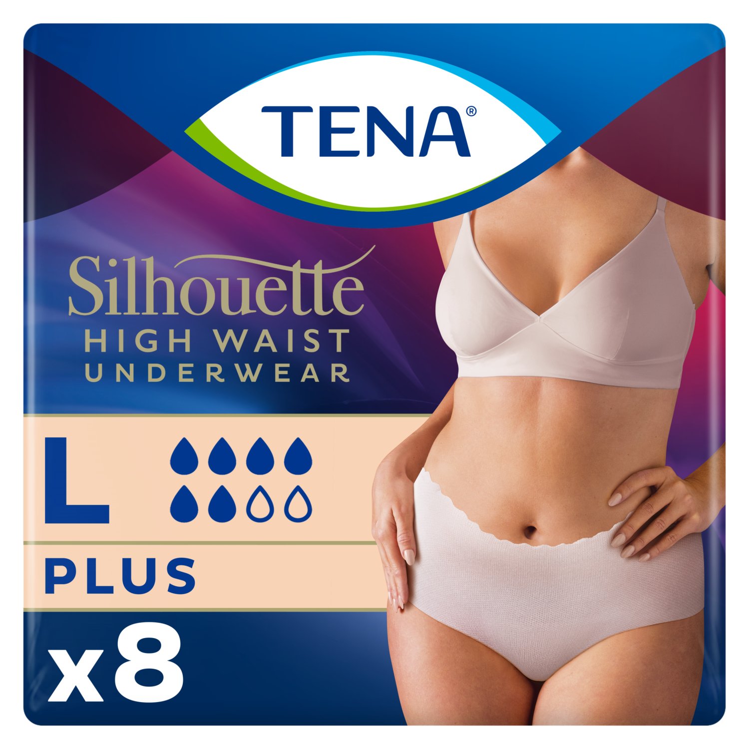 Tena Silhouette Cream Plus High Waist Incontinence Underwear (8 Piece)