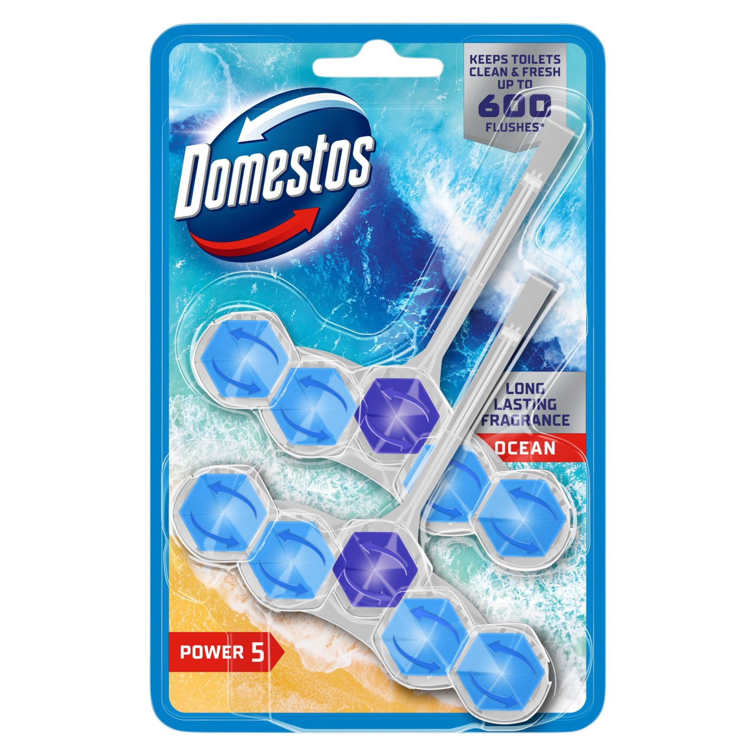 Domestos Power 5 Ocean Toilet Rim Block 2 Pack (100 g)