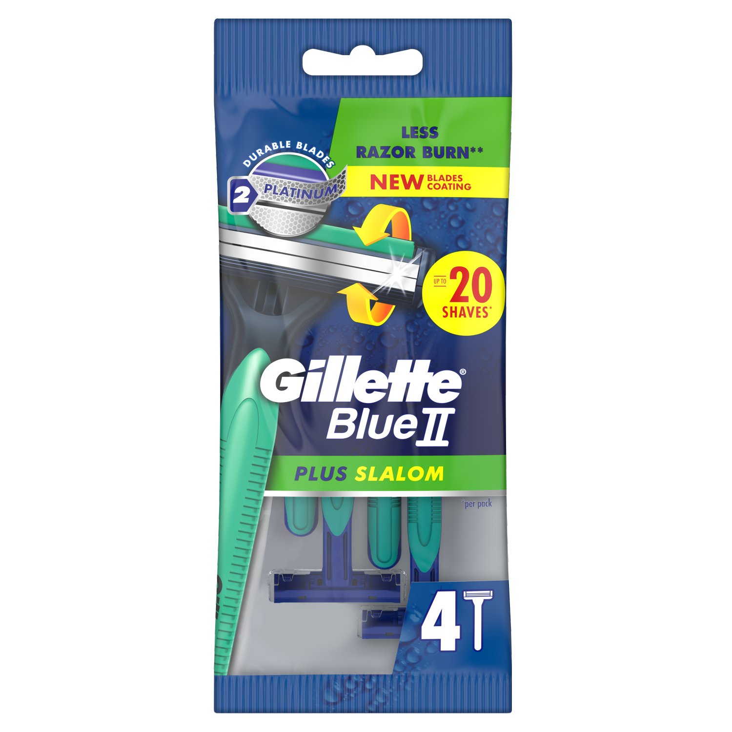 Gillette Blue II Plus Slalom Disposable Razors (4 Piece)