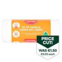 SuperValu 50ltr Tie Handle Swing Bin Liners (30 Piece)