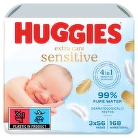 Huggies Pure Extra Care Baby Wipes 3 Pack (56 Piece)
