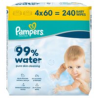 Pampers 99% Water Baby Wipes 4 Pack (60 Piece)