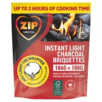 Zip Instant Light Charcoal Briquettes Bag (750 g)