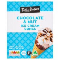 Daily Basics Chocolate & Nut Ice Cream Cones 6 Pack (110 ml)