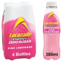 Lucozade Energy Pink Lemonade Zero Sugar Bottle 4 Pack (380 ml)