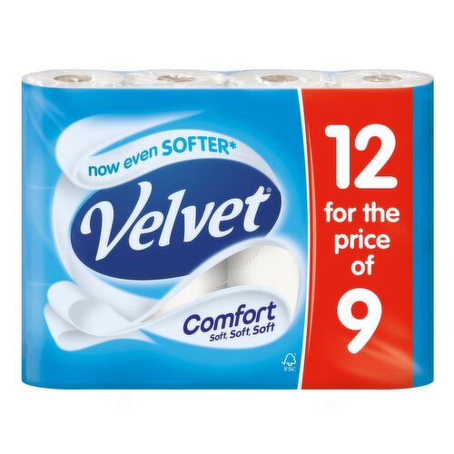 Velvet Comfort Toilet Tissue White (9 Roll)