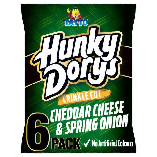 Tayto Hunky Dorys Crinkle Cut Cheddar Cheese & Spring Onion Crisps 6 Pack (25 g)