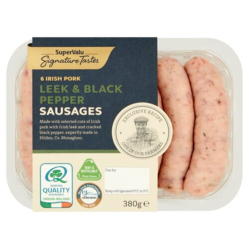 SuperValu Signature Tastes Leek & Cracked Black Pepper Irish Pork Sausages (380 g)