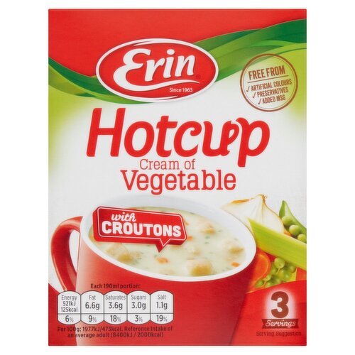 Erin Hotcup Cream Of Vegetable with Croutons Soup 3 Servings (79 g)