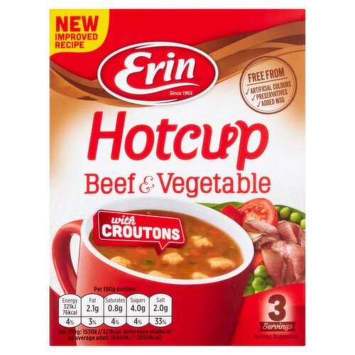 Erin Hotcup Beef & Vegetable with Croutons Soup 3 Servings (63 g)