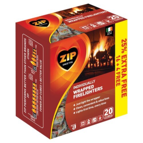 Zip Wrapped Firelighters 16's + 25% Free (16 Piece)