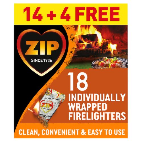 Zip Individually Wrapped Firelighters 14 Plus 4 Free 18 Pack (18 Pack)