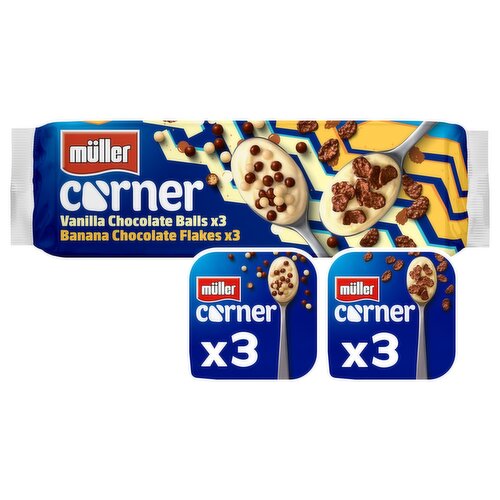 Muller Corner Vanilla and Banana Yogurts with Chocolate Balls and Flakes 6 Pack (124 g)