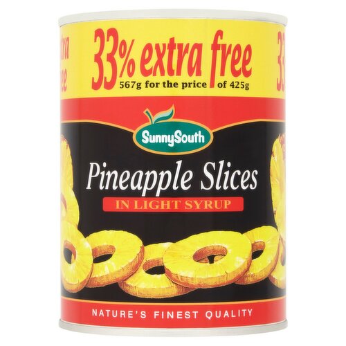 Sunny South Pineapple Slices in Light Syrup 33% Extra Free (567 g)