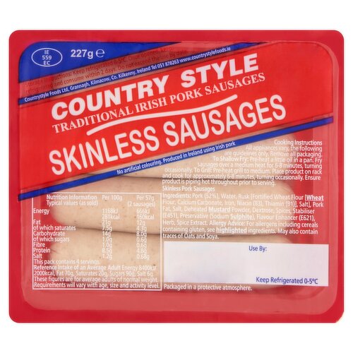 Countrystyle Traditional Irish Pork Skinless Sausages 8 Pack (227 g)