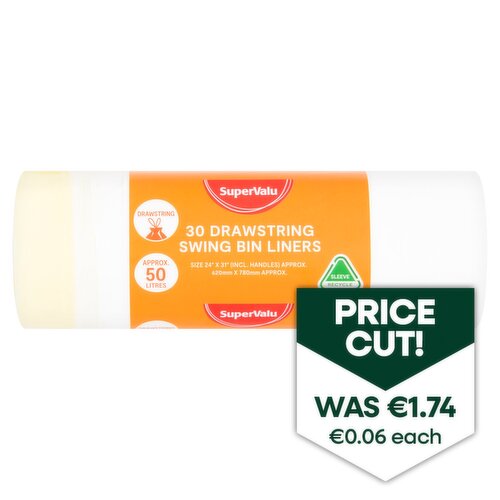 SuperValu 50ltr Drawstring Swing Bin Liners (30 Piece)