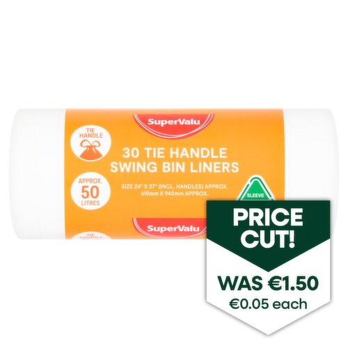 SuperValu 50ltr Tie Handle Swing Bin Liners (30 Piece)