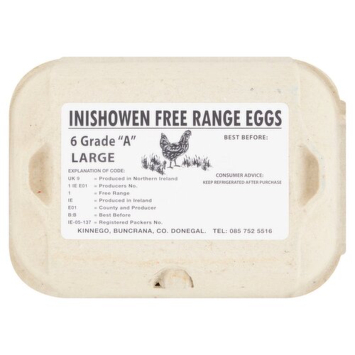 INISHOWEN FREE RANGE EGGS LARGE| 6PK (6 Pack)