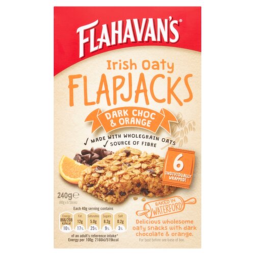 Flahavan's Irish Oaty Flapjacks Dark Chocolate & Orange 6 Pack (40 g)