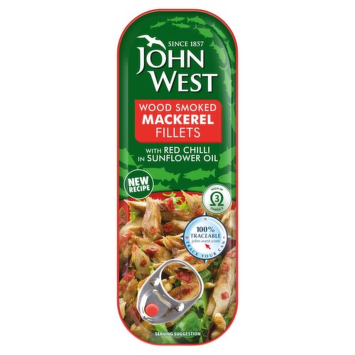 John West Wood Smoked Mackerel Fillets with Red Chilli in Sunflower Oil (110 g)