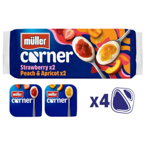 Muller Corner Strawberry and Peach & Apricot Yogurts 4 Pack (136 g)