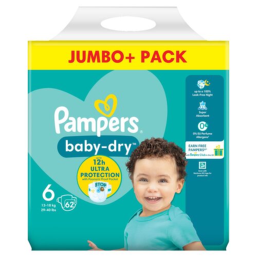 Pampers Baby Dry Size 6 Nappies Jumbo+ Pack (62 Piece)