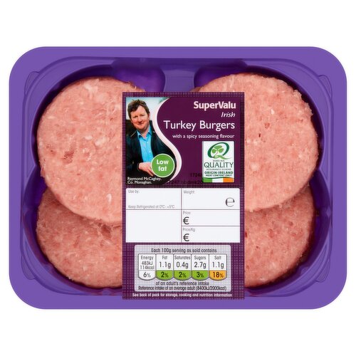 SuperValu Fresh Irish Turkey Burgers 4 Pack (380 g)