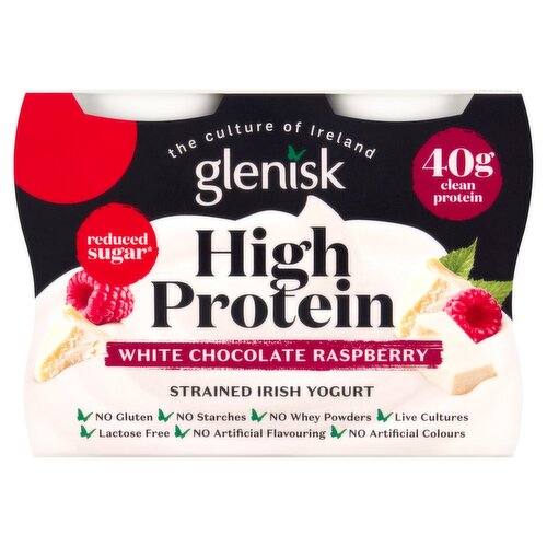 Glenisk High Protein White Chocolate Raspberry Strained Irish Yogurt 4 Pack (105 g)