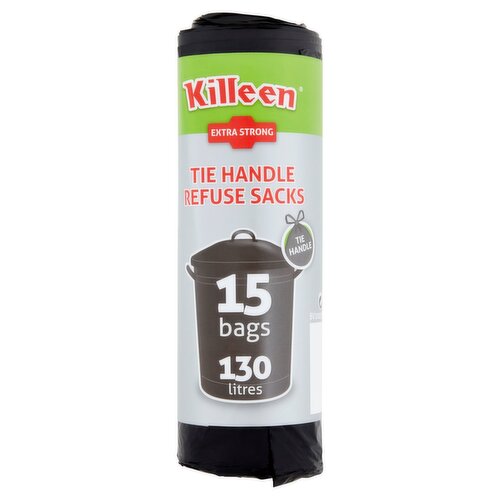 Kileen 130l Extra Strong Tie Handle Refuse Sacks (15 Piece)