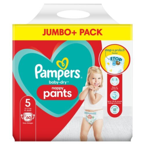 Pampers Baby-Dry Pants Size 5 Nappies Jumbo+ Pack (60 Piece)