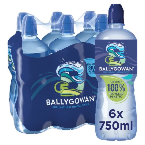 Ballygowan Still Irish Mineral Water Sports Bottle 6 Pack (750 ml)