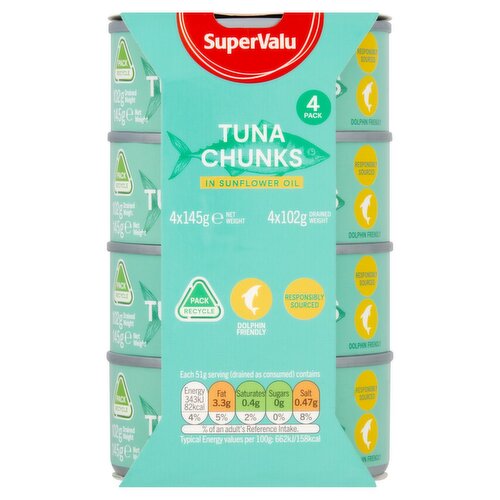 SuperValu Tuna Chunks In Sunflower Oil 4 Pack (145 g)