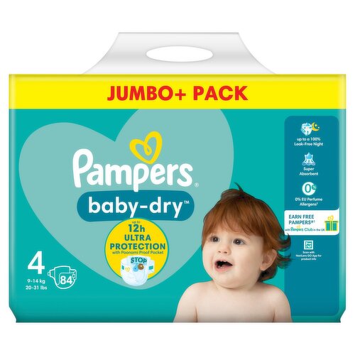 Pampers  Baby Dry  Size 4 Jumbo + (84 Piece)