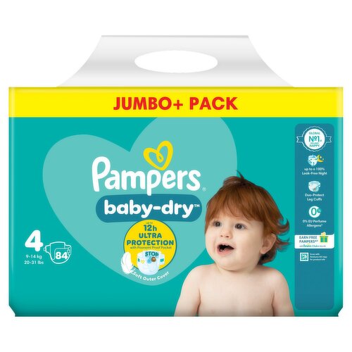 Pampers Baby-Dry Taglia 4 Plus - 106 Pannolini - Peso 10-15 Kg - Massima Assorbenza Notte