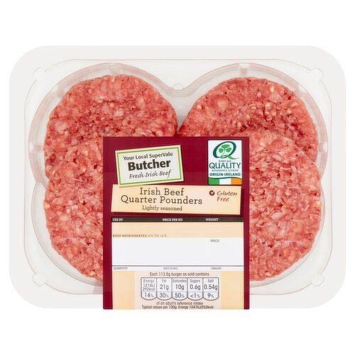 SuperValu Irish Beef Quarter Pounder Burgers 4 Pack (454 g)