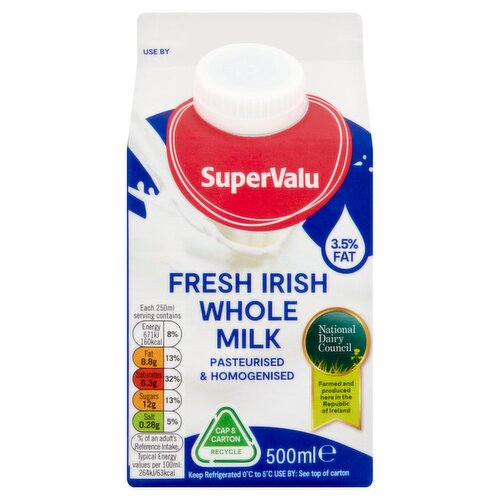 SuperValu Fresh Irish Whole Milk (500 ml)