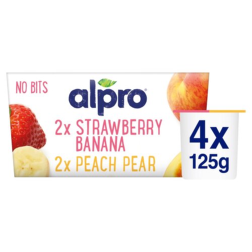 Alpro No Bits Strawberry Banana & Peach Pear Yogurt Alternative 4 Pack (125 g)