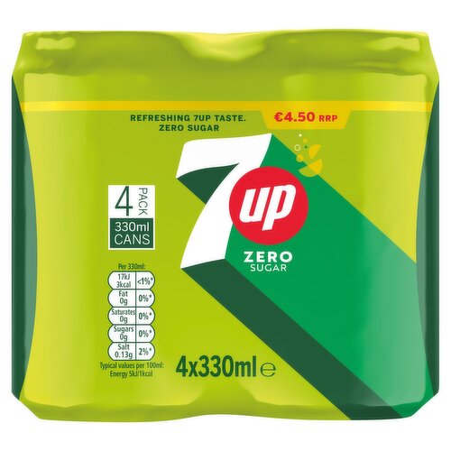 7UP Zero Cans 4 Pack (330 ml)