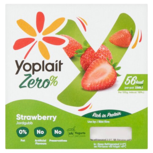 Yoplait Zero Fat Free Strawberry Yogurt 4 Pack (125 g)